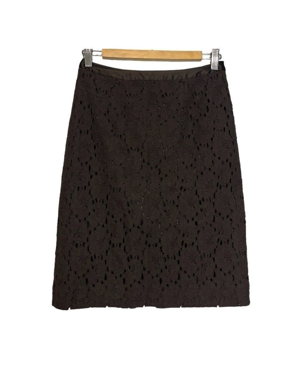Etcetera Lace Cotton Chocolate Brown High Waisted Midi Pencil Skirt, size 0